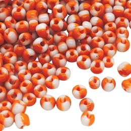 Seed beads, 8/0, koral/hvid stribet, 10 gram